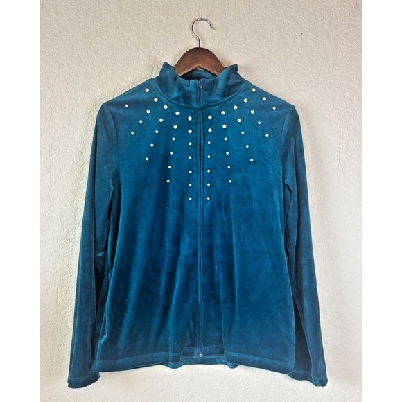 Rebecca Malone Velour Teal Full Zip Tracksuit Set - Size Medium - Picture 1 of 9